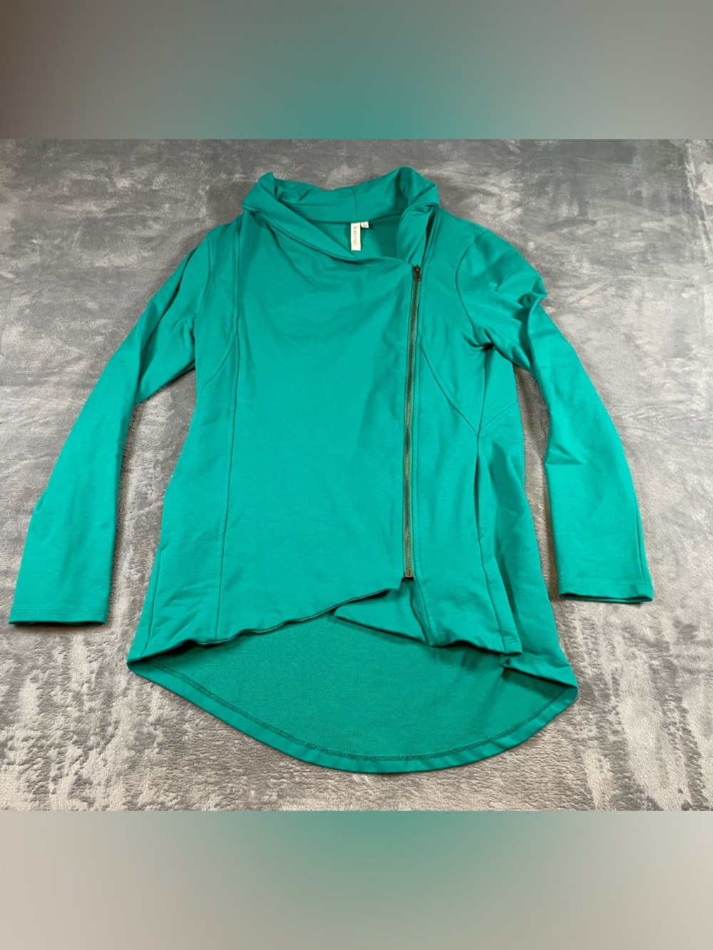 My Beloved Teal Asymmetrical Zip Blazer Sweatshirt Cardigan Long Sleeve Sz Large